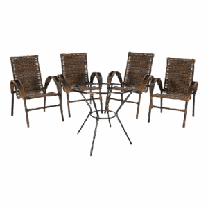 Conjunto de Mesa com 4 Cadeiras de Fibra para Varanda