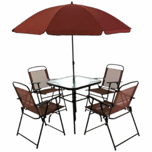 Conjunto para Jardim Miami com 4 Cadeiras, Mesa e Guarda-Sol Marrom