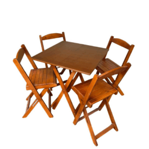 Conjunto Mesa Bistrô De Madeira Com 4 Cadeiras Dobravel