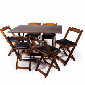 Mesa Dobrável com 6 Cadeiras Estofadas