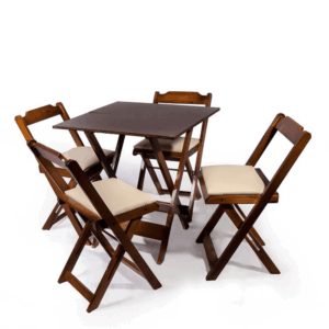 Mesa Dobrável com 4 Cadeiras Estofadas